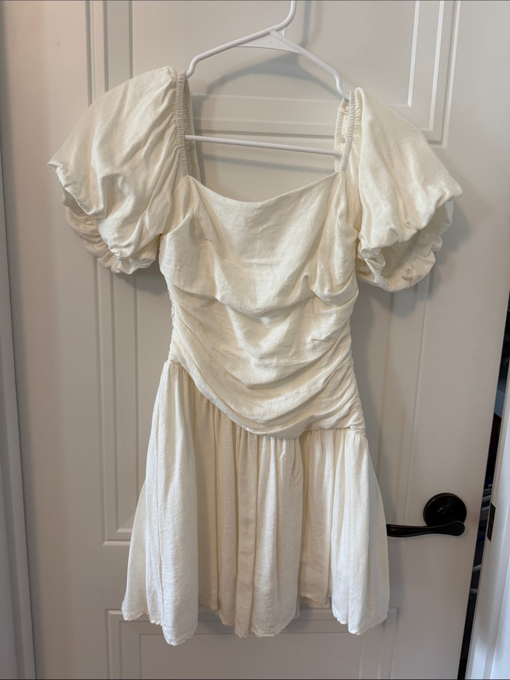 Hello Molly Ivory Puff-Sleeve Mini Dress